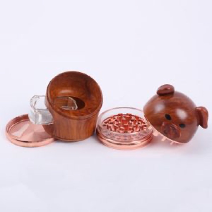 Whimsical Pig-Shaped Botanical Grinder Accessories with Wood Grain Finish wholesale product image