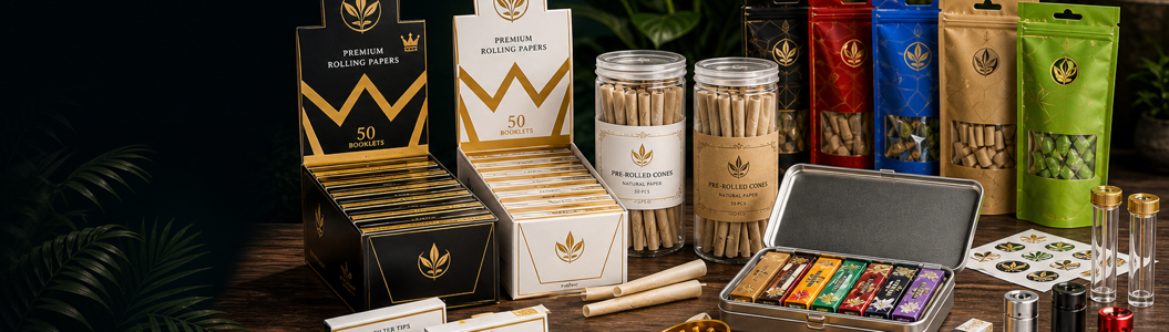 Wholesale rolling papers, filter tips, cones, and accessories display