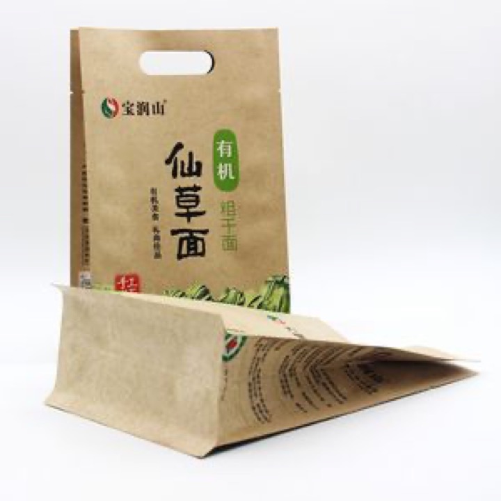Handle Kraft Paper Bag Stand up Eight Side Seal Plastic Bags with Zipper Flat Bottom wholesale product image